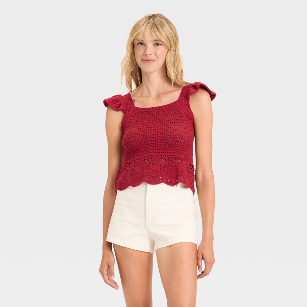 Openwork Sweater Tank - Red L | Fall Crochet